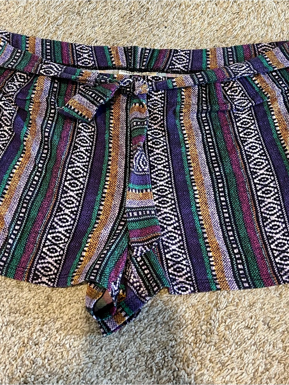 Bobbie Brooks Purple, Green, Black, Gold Tribal High Waist Shorts